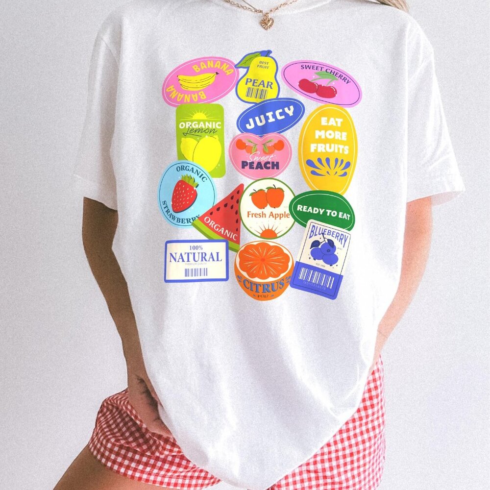 Fruit Stickers Graphic Tee 🍓 | Comfort Colors Preppy Summer Shirt